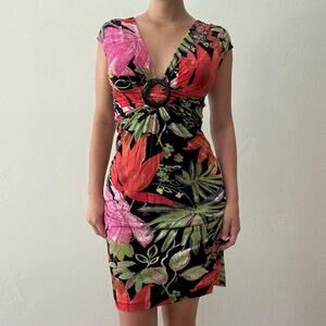 Black tropical fitted mini dress